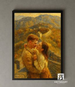 Tranh Nghệ thuật "Cặp Đôi Đứng Bên Vạn Lý Trường Thành" VIETSMART ART - Acrylic 45 x 60cm
