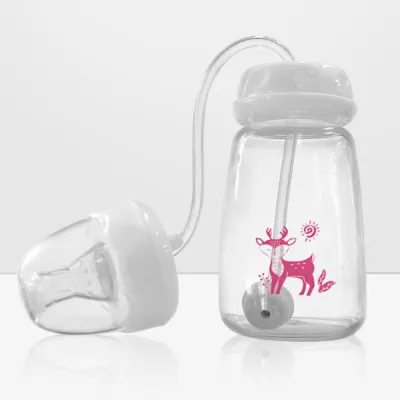 MIRELAE 5oz/150ml Hands-Free Feeding Bottle Self-Feeding with Straw Brush Baby Bottle Set High Quality Normal-Neck Milk Storage Bottle for babies 3 months+