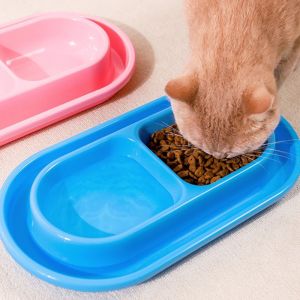 NCNC ป้องกันมด ชามอาหารคู่สำหรับสัตว์เลี้ยง กันฝนกันฝน พลาสติกทำจากพลาสติก เครื่องจ่ายอาหารสุนัข ใช้งานได้หลากหลาย แบบพกพาได้ อ่างอาหารสัตว์เลี้ยง สุนัขแมวลูกสุนัข