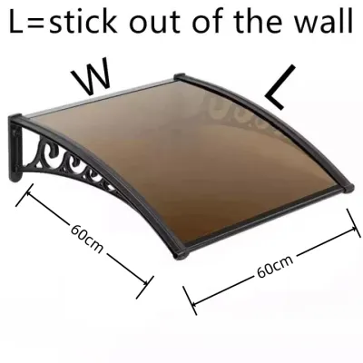 60/120CM Awning Canopy With Bracket Spliced Canopy For Window Shades Awnings Window Door Awning Canopy Waterproof Anti-UV Polycarbonate Entry Door Outdoor Window Awning Exterior Front Door Overhang Awning for Sun Shutter UV Rain Snow Protection
