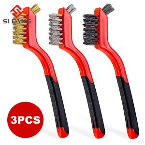 SI FANG 3PCS Mini Wire Brush Set Brass Nylon Steel 175mm for Cleaning Polishing Detail Rust Metal Dust Brush Home Cleaning Accessories