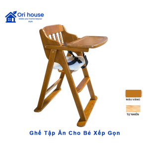 Ghế tập ăn cho bé chất liệu gỗ cao su có dây ràng xếp gọn linh hoạt Ori House