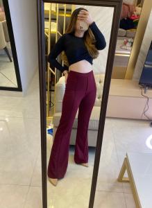 [VM] - Celana Cutbray List Jahit / Celana Highwaist Scuba Polos Fashion Wanita  516# Louisecollectionn