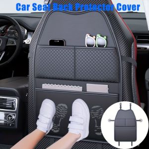 DOUBLEL Tablet Holder Car Seat Protection Cover with Pockets PU Auto Seat Back Storage Bag Durable Anti Dirty Car Seat Kick Proof Pad for Most Vehicles