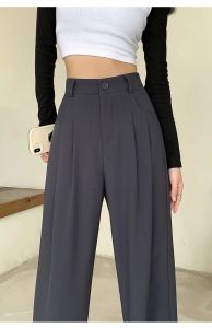 Korean Suit Pants High Waist Straight Leg Pants Women Casual Long Pants Seluar Panjang Perempuan Slack Wanita Slimming Wide Leg