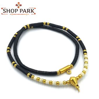รูปจากผู้ขายบน Lazada: สร้อยคอห้อยพระ สร้อยกะลาตาเดียวคั่นทองเลเซอร์ หัวขุนทองเลเซอร์ ห้อยพระ 2 องค์ หน้า หลัง ขนาด 4 มม.ยาว 18และ24  ตั้งราคา ฿259 ขายแล้ว 183 ชิ้น