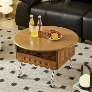 ⚡modern Vintage French style wood mobile lift folding coffee table for home side table storage cabinet living room Furniture