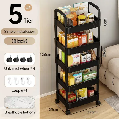 Trolley 3/4 Tier Multifunction Storage Rack Kid Toys Storage Rack Easy To Assemble Trolley Cart Shelf Rak Tingkat Office Shelves With Wheel 手推車