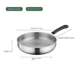 URBAG Stainless Steel Frying Pan Non-Stick Thickened Cooking Pan Multifunctional Fast Heating Saute Pan for Gas Stove Induction Cooker
