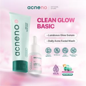 ACNENO Bundle Clean Glow Basic Paket Skincare Luminous Glow serum 12ml & Sabun Wajah Daily Acne Facial Wash 80ml