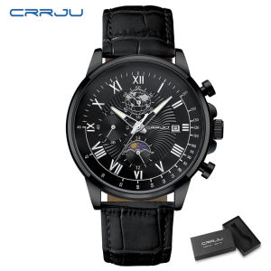 CRRJU Mewah Jam Tangan Pria Besi Tahan Karat 30m Anti Air Kronograf Sports Jam Tangan Men（2291）