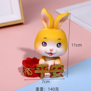 汽车摆件内饰品可爱兔子情侣装饰用品新年礼物 Chinese Zodiac Rabbit Ornament Lucky Bunny Shaking Head Mascot Resin Ornament Car Decoration 2023 CNY Decoration Home Decoration Crafts Creative Gift