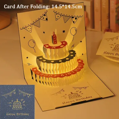 Happy Time Musical Birthday Cards 3D Pop Up LIGHT Blowable Cake Happy Birthday Cards with Music and Cheers Sound Funny Popup Greeting Card Birthday Gifts for Kids Women Men Daughter Mom