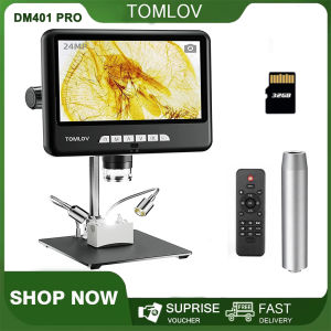 TOMLOV DM401 2K Digital Microscope 1200X DM401 Pro 7 Inch 24MP HDMI LCD Coin Microscope with Screen Extension Tube Included for Entire Coin View Soldering Microscope with LED Lights PC/TV Compatible 32GB
