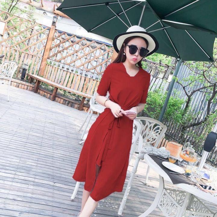 Lucky Red #2262 Casual Dress V-Neck Sleeveless Dress A-Line Plain