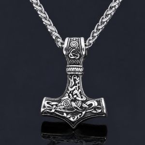 TI9P Retro Viking Necklace Triangle Knot Design Chain Pendant Nordic Rune Amulet Trendy Variety Weapons Style Punk Rock Jewelry for Men
