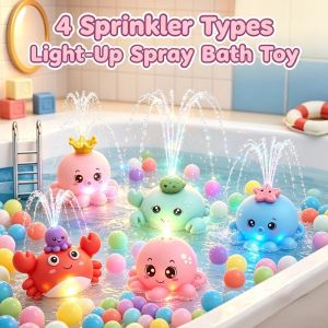 Baby Bath Toy Electric Octopus Water Spray Color Light Rotating Floating Toddler Bathtub Play Gift