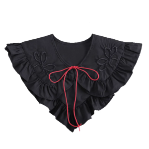 Ruffle Trim Detachable Collar Elegant Embroidery Bowknot Design Decorative Faux Collar for Daily and Cosplay Costume