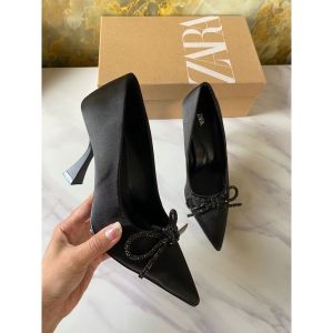 SEPATU HEELS WANITA IMPORT / ZRA HEELS FULL BLACK RIBBON
