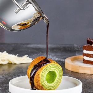 FUNG Long Handle Anti Scalding Double Boiler Water Bath Pot V Shape Flow-through Port 304 Stainless Steel Candle Wax Melting Pot Multifunctional 600ml Butter Heating Boiler Candy Soap Making