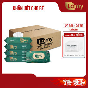 [LAMY OFFICIAL]_Thùng 20 gói khăn ướt Lamy 20 Tờ không cồn không parabens cao cấp dành cho em bé gói 20 tờ