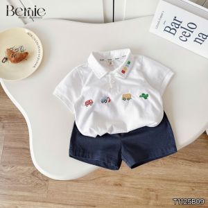 Set bộ polo Xe sắc màu bé trai áo thun polo tay ngắn và quần short jean 9 tới 28kg BERNIE T1125B09