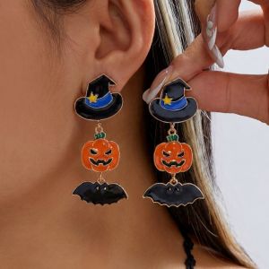 ELFINL Rhinestone Halloween Earrings Crystal Zircon Witch Hat Dangle Earrings Fashion Pendant Long Tassel Drop Earrings All Saints Day
