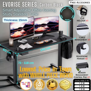 EvoRise Series Carbon Black Adjustable Ergonomic Height Table Gaming/Electric Table Sit & Stand Standing Desk Office Low Noise Study Table Adjustable Meja Study Office Table 智能降噪升降桌