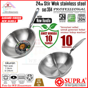 SUPRA panci stir wok 24cm stainless steel SUS 304 professional cookware series / wajan masak penggorengan new handle