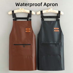 Kitchen Waterproof Oil-proof Apron PU leather Apron Home Wear Resistant Leather Apron Black Apron With Zipper Pocket