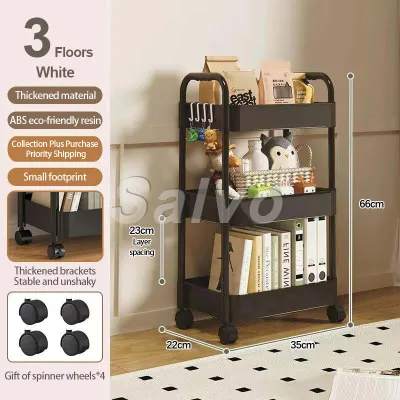SALVO 3/4/5 Layer Trolley Cart Organizer Bathroom Organizer Rack Kitchen Rack Book Shelf With Wheel Moving Storage Cart