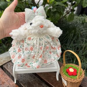 ELLIER Princess Pearl Dress Bow Plush Rabbit Keychain Stuffed Cartoon Plush Rabbit Keychain Fashion Kawaii Rabbit Doll Keyring As Kids Gift