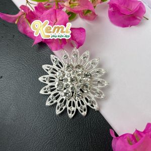 Hoa cài áo bông chanh leo đính đá 5cm kiểu dáng 3D nổi khối trang trọng