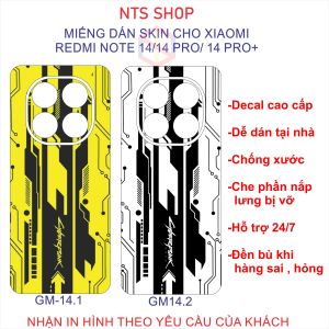 (Xiaomi redmi note 14/14 pro/14 pro+) Dán skin bảo vệ mặt sau