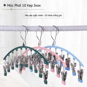 Móc Treo Kẹp Tất Vớ 10 Chấu Bằng Inox Phối Đầu Bọc Nhựa Móc Phơi Đồ Lót Inox Màu Sắc Ngẫu Nhiên Chịu Lực Chắc Chắn