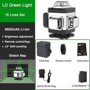 4d 16 Line Waterpass Laser Bangunan Level Leser Bangunan Keramik Timbangan Alat Tukang Meter Kramik Timbangan Alat Tukang Untuk Pengukuran Keramik Green Self-leveling 360° Alat Ukur Otomatis Berputar