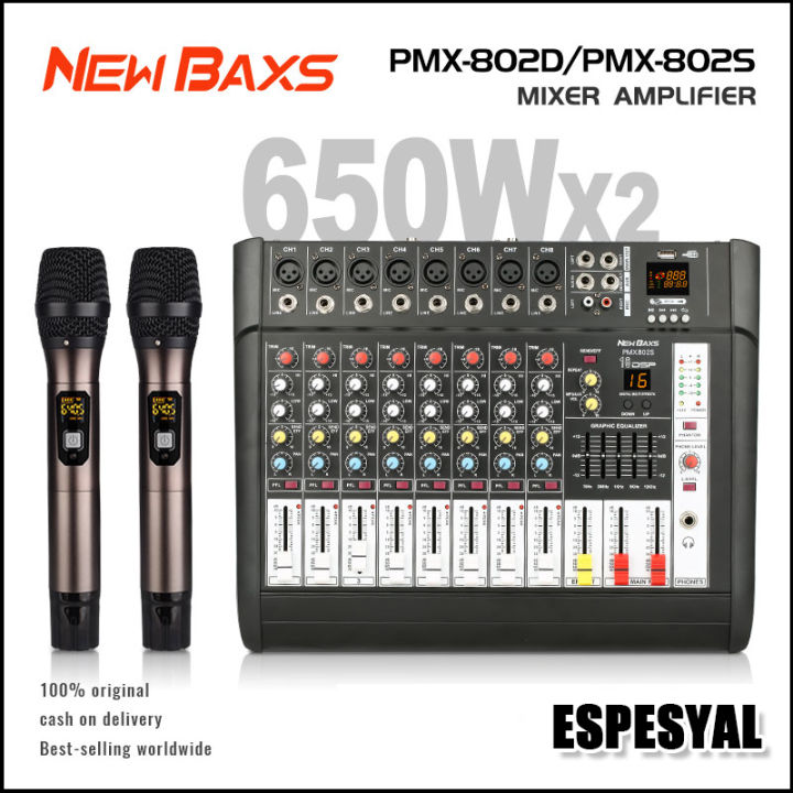 NEW BAXS power mixer amplifier with equalizer channel 16DSP PMX802S  propesyonal audio mixer 2-layer equalizer EQ Wireless microphone handheld  650W