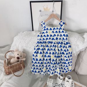2-7 years old Children Kids Cotton Linen Cute Teddy Bear Print Girl Two-Way Sleeveless Summer Dress