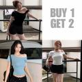 Asymmetrical double lined top Buy 1 Take 2 Free(Total of 3pcs)  Half-Off Shoulder Basic Solid Top Womenswear. 