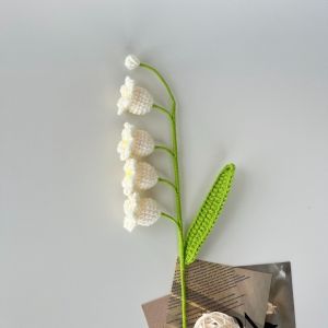 NOBLELYN 1pc Hand-woven Lily of the Valley Crochet Flowers Artificial Finished Product Handmade Bouquet Creative Gift Knit Fake Flowers Party Wedding