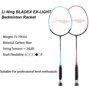Li Ning Official Store 100% Original All Carbon BLADEX EX LIGHT (5U) Double Rackets Super Light With Strings and bag suitable for Professional enthusiasts Tension ≤26LBS