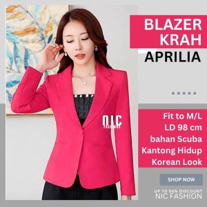 Blazer Kerja Kantor Wanita Kantong Kancing Krah Korea Style April - NIC Fashion