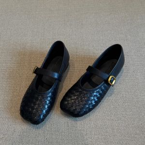Free Shipping 2026 Autumn And Winter Collection: Knitted Single-Strap Loafers Genuine Leather Versatile Flats WomenS Shoes