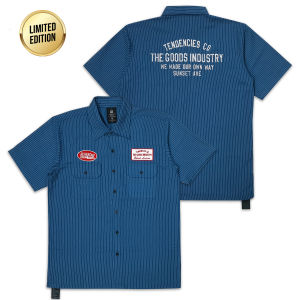 TENDENCIES Blue Stripe Sunset Industry Work Shirt Kemeja Kerja
