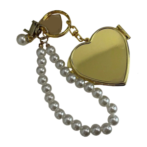 Sweet And Cool Metal Heart Keychain With Mirror Lightweight Beaded Chain Keyring Decorative Charm For Purses