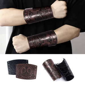 Thời Trung Cổ Gothic Áo Giáp Găng Tay Rộng Còng Bracers Punk Cho Chiến Binh Phục Hưng Cướp Biển Hiệp Sĩ chất liệu da PU Ren-up Dây Đeo Cổ Tay