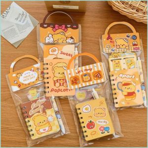 Colorlady - Set Quà Tặng Văn Phòng Phẩm 3 Món Họa Tiết Gấu Vàng Dễ Thương Bộ Sổ Tay Lò Xo Kèm Bút Bấm Học Sinh Cực Xinh