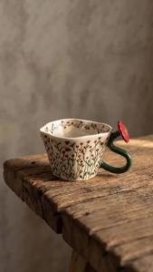 Vintage Hand‑painted Floral Ceramic Mug 350ML Creative Flower Handle Couple Coffee Cup Home Drinkware