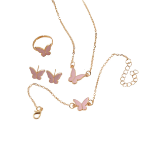 Sophisticated Butterfly Necklace Bracelet Ring Earrings Ensemble Crafted from Alloy Materials for Comfort and Durability
