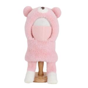 Children Face Cover Brimless Hat Neck Warmer With Cartoon Bear Design Pullover Earflap Hat For Toddler Skiing Hiking